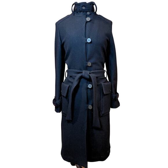 Burberry Black Trench Coat Wool Belted Single Breasted Long Jacket US10 UK12 - Picture 6 of 13